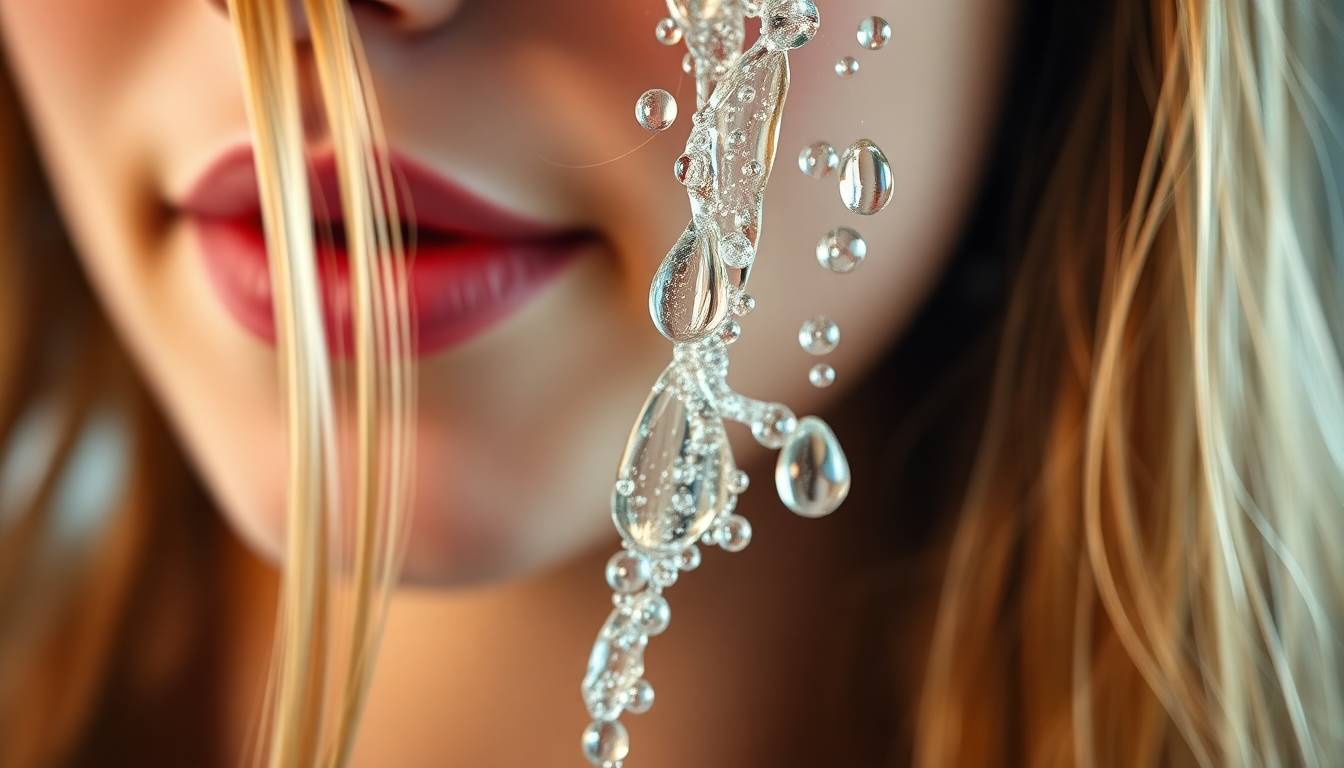 clean water droplets and healthy glowing skin texture, filtered water benefits, wellness lifestyle
