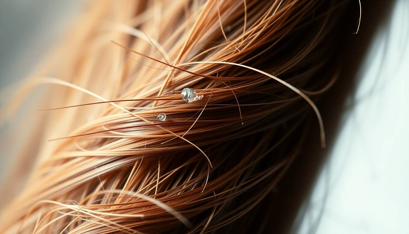 close-up of damaged hair strands showing brittleness and breakage from chlorine exposure