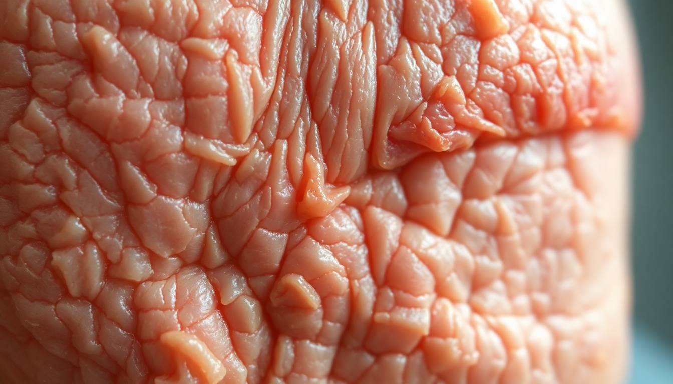 close-up of damaged skin barrier showing irritation and dryness from hard water exposure