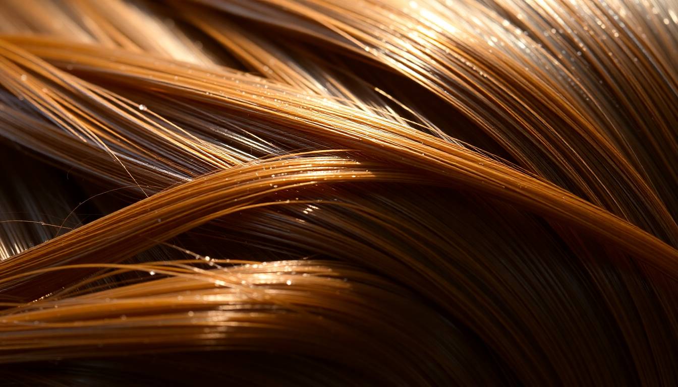 close-up of glossy healthy hair texture with smooth cuticles and natural shine from filtered water