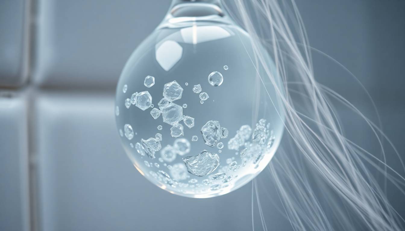 close-up of water droplets with visible impurities and mineral deposits, editorial style photography