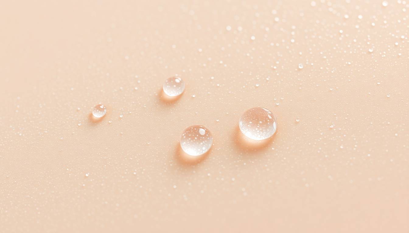 crystal-clear filtered water droplets on healthy, glowing skin surface showing proper hydration and moisture