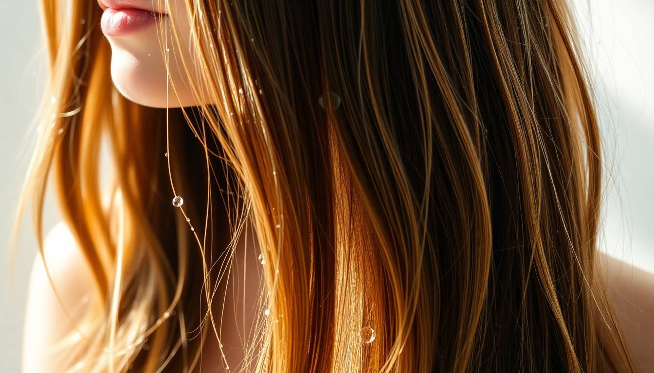 healthy, shiny hair strands with natural moisture and shine after filtered water treatment