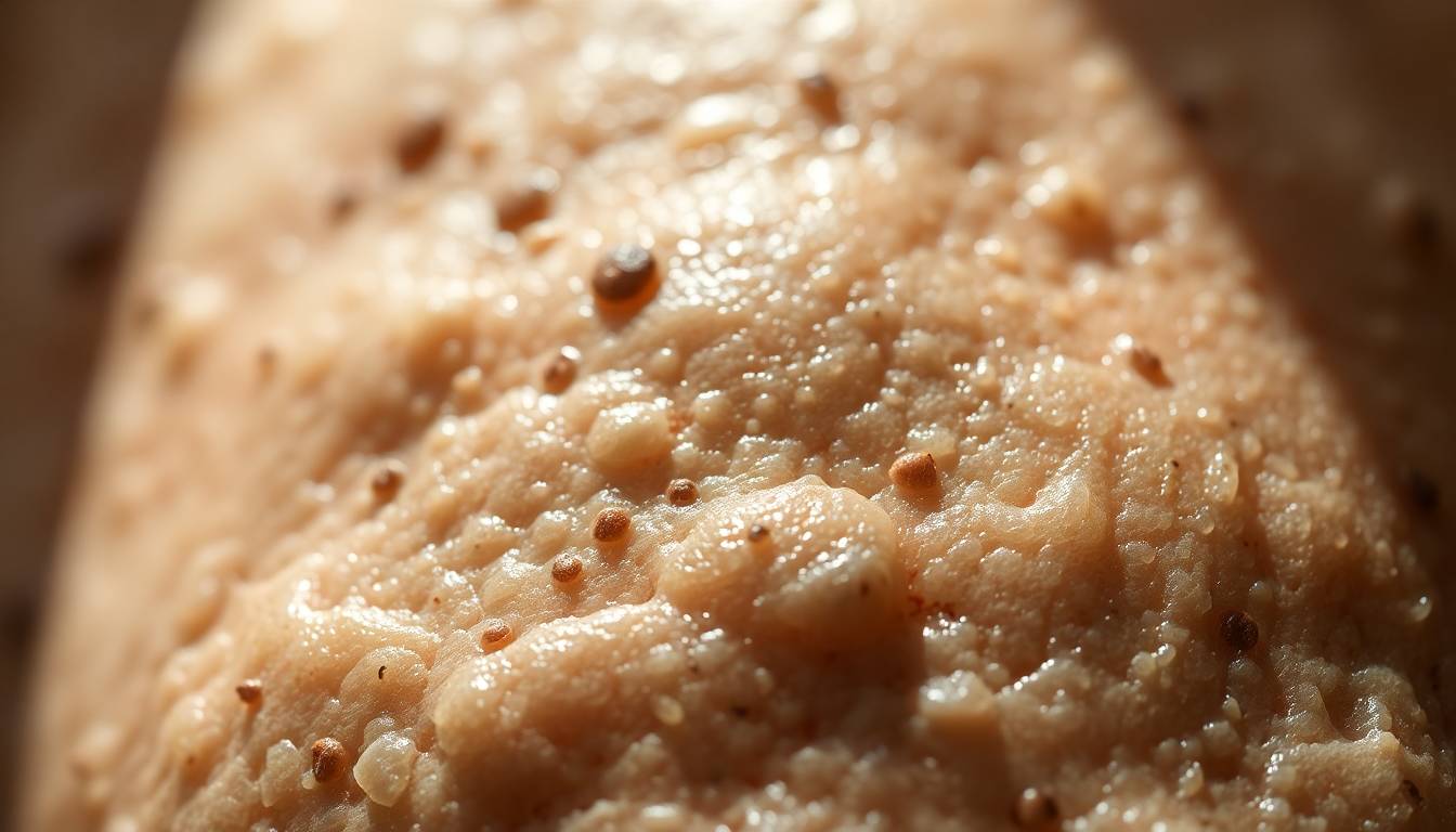 Close-up of dull, lackluster skin texture affected by hard water minerals and chlorine buildup