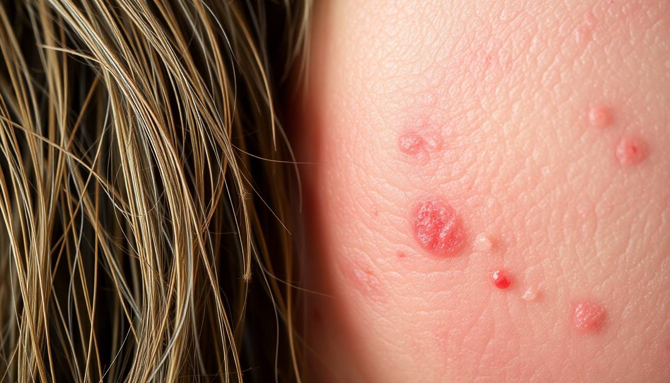 close-up of dry, damaged hair strands and irritated skin affected by sulfates in tap water