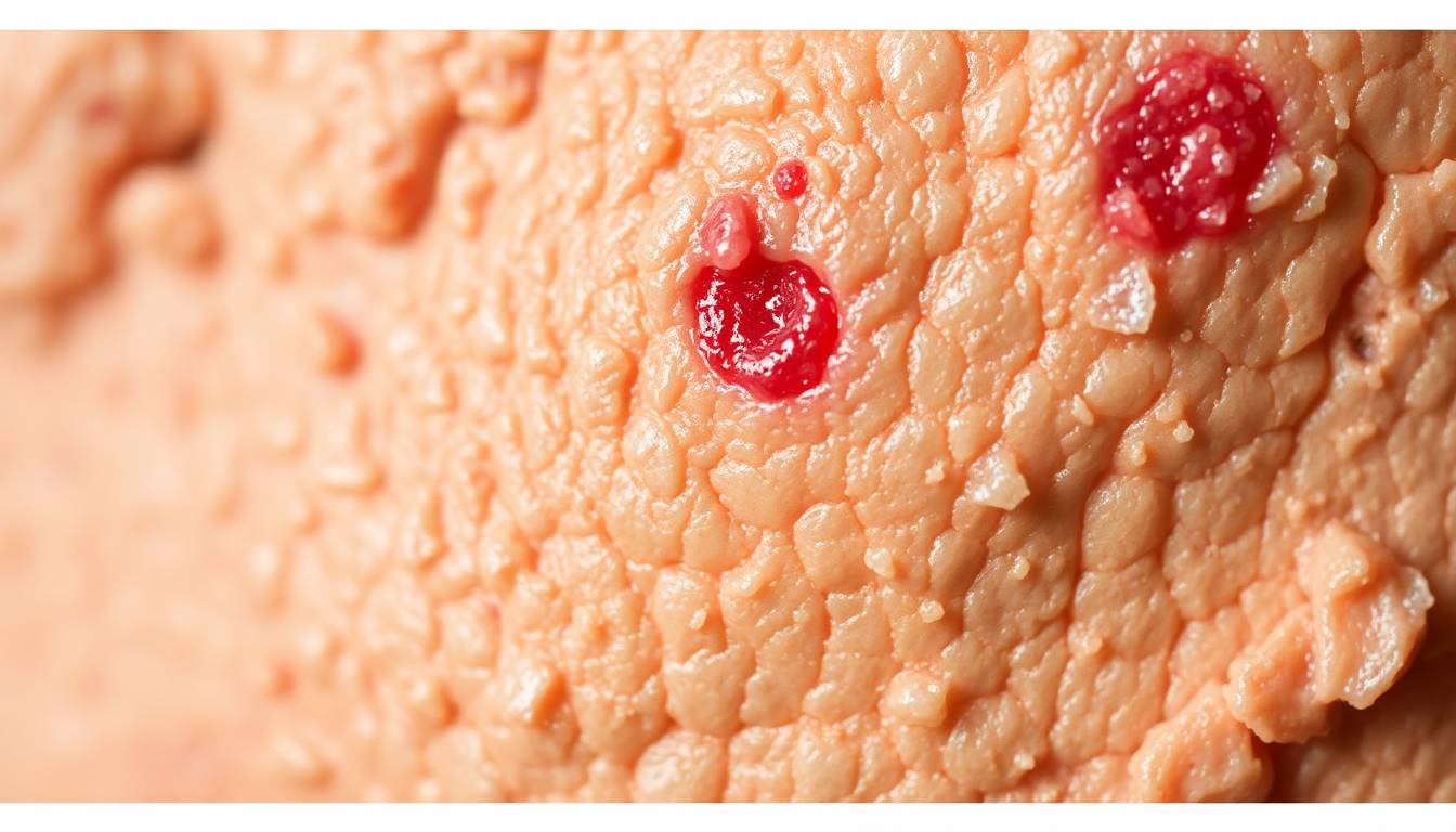 Close-up of irritated, dry skin affected by hard water mineral deposits and chlorine exposure