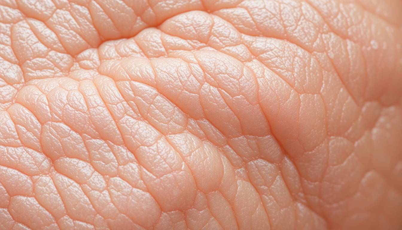 close-up of dull, sagging skin texture showing signs of mineral buildup and loss of elasticity