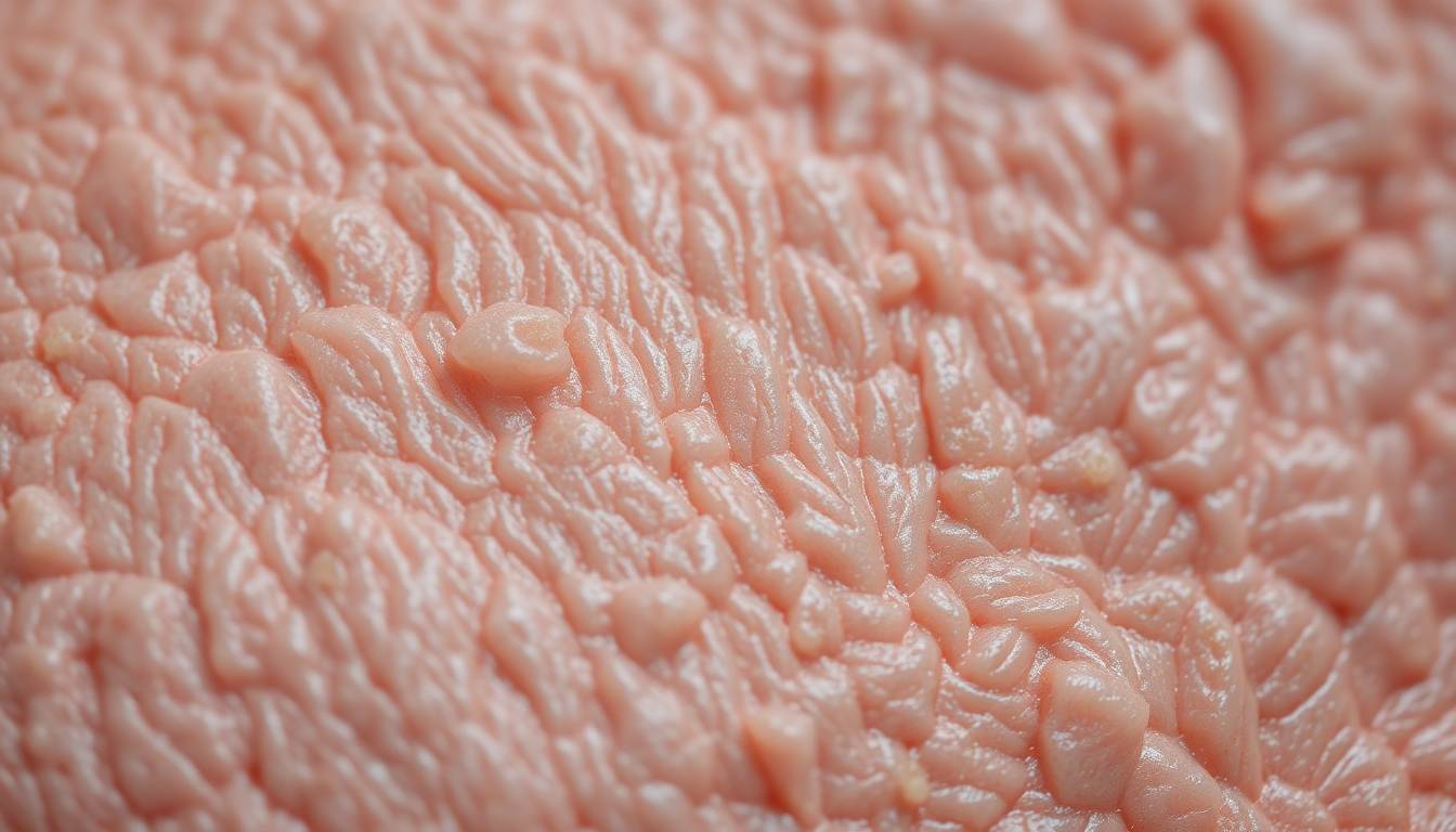 Close-up of rough, textured skin affected by hard water minerals and chlorine