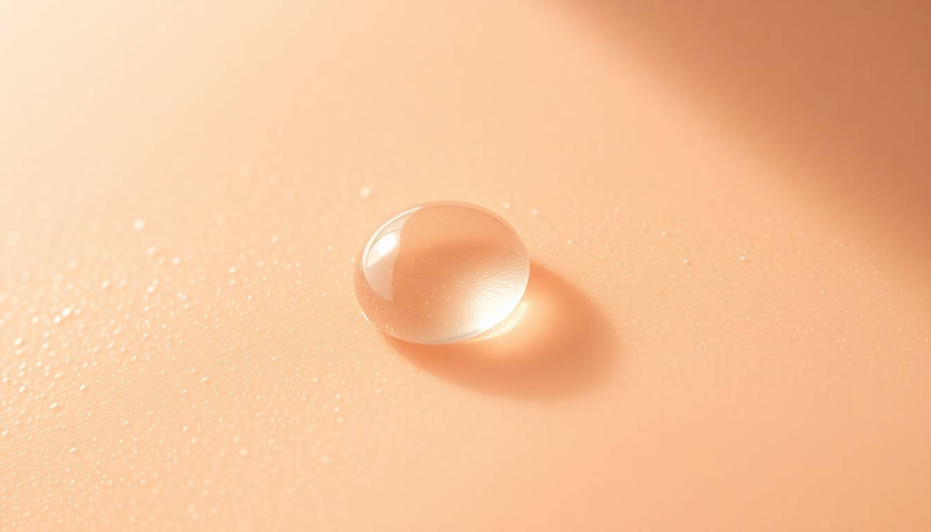 crystal clear filtered water droplets with healthy skin texture and radiant natural glow