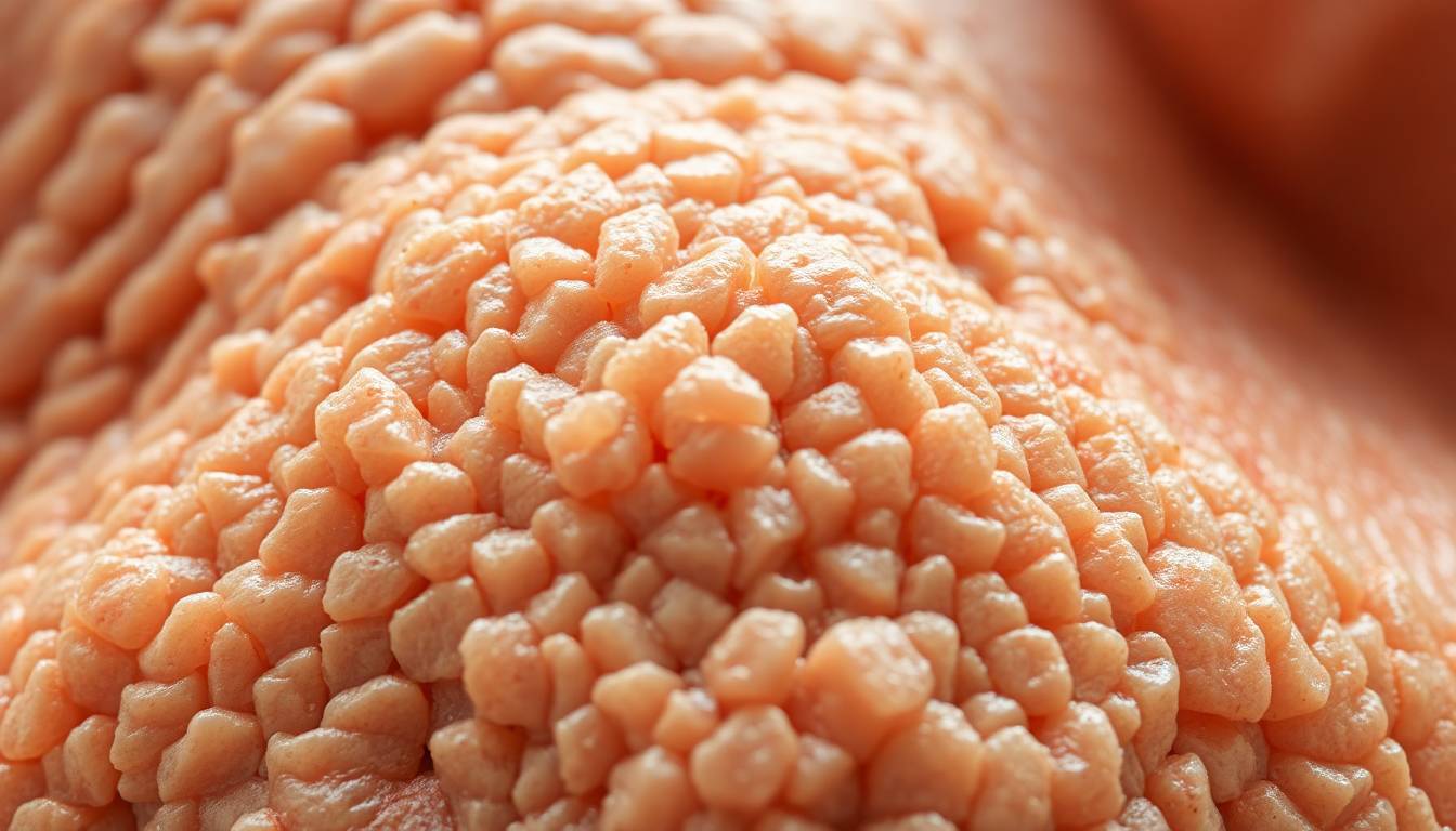 close-up of rough skin texture affected by hard water mineral deposits and chlorine exposure