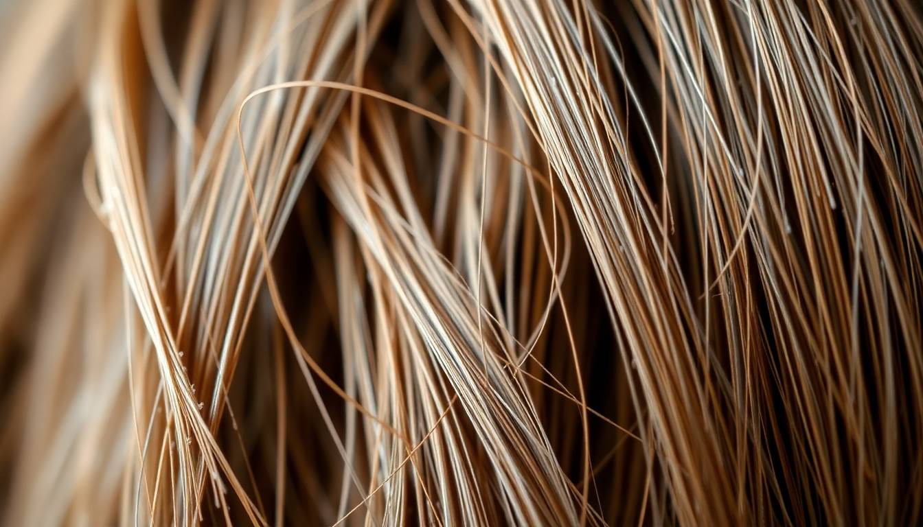 close-up of dull, damaged hair with visible mineral buildup and brittleness