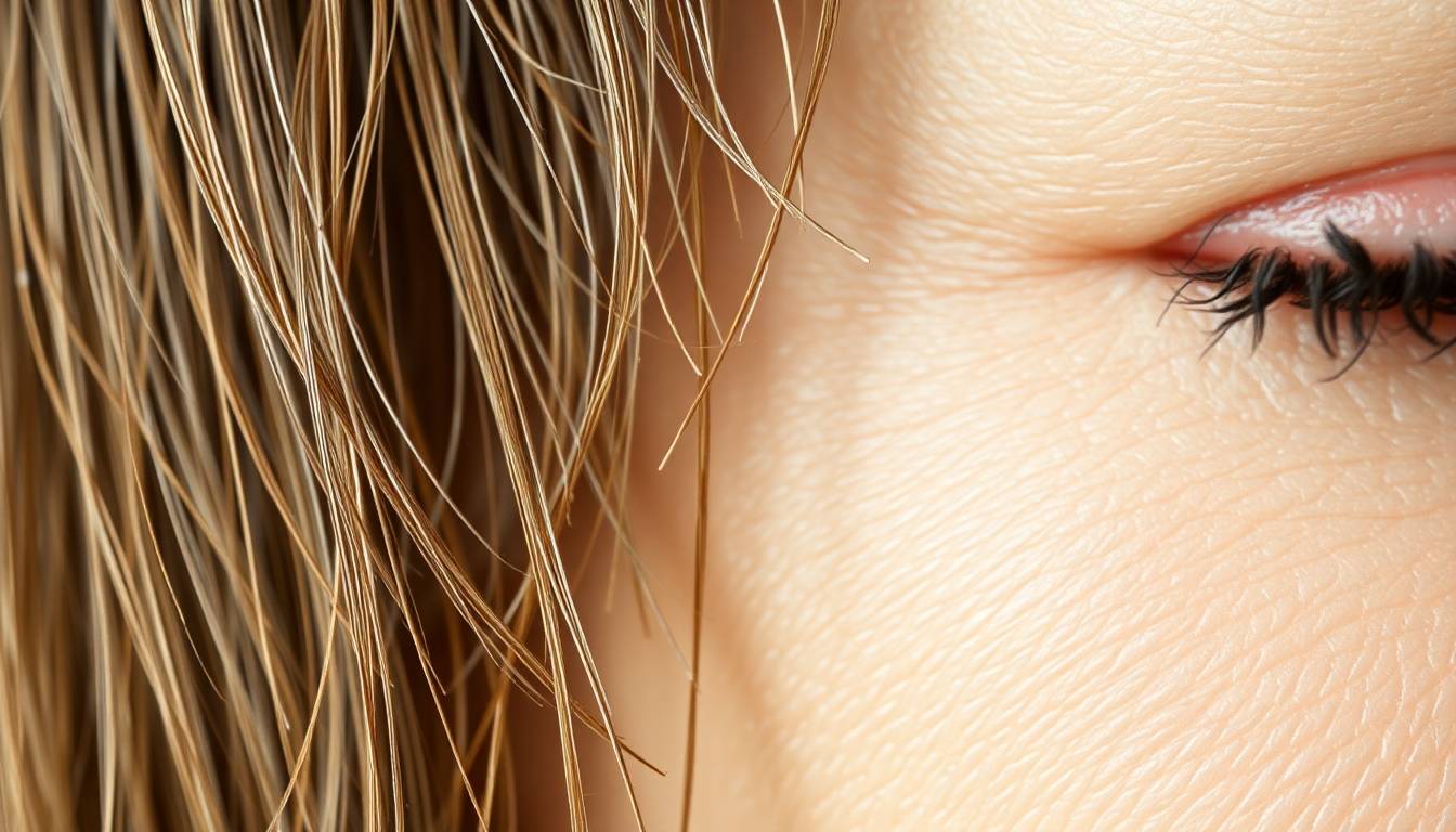 close-up of dull skin texture and dry hair strands showing damage from hard water minerals