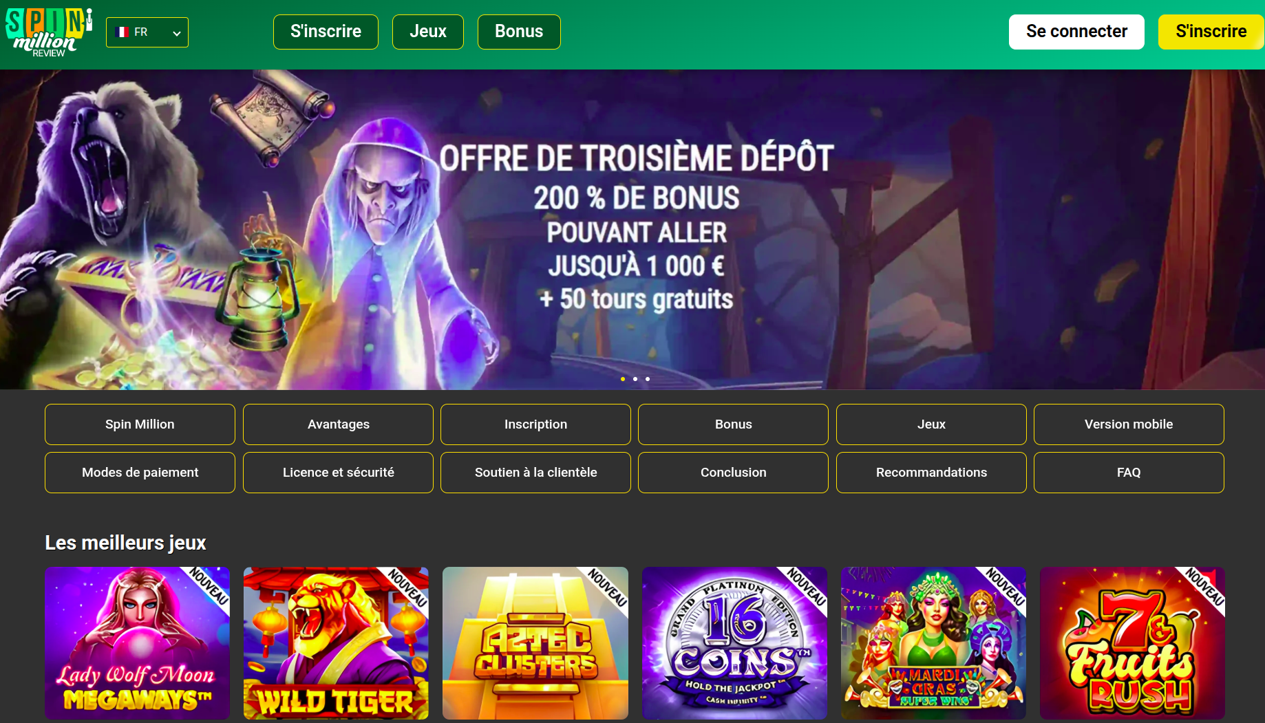 Casino en ligne France: Spin Million séduit avec plus de 1 500 jeux et promos
