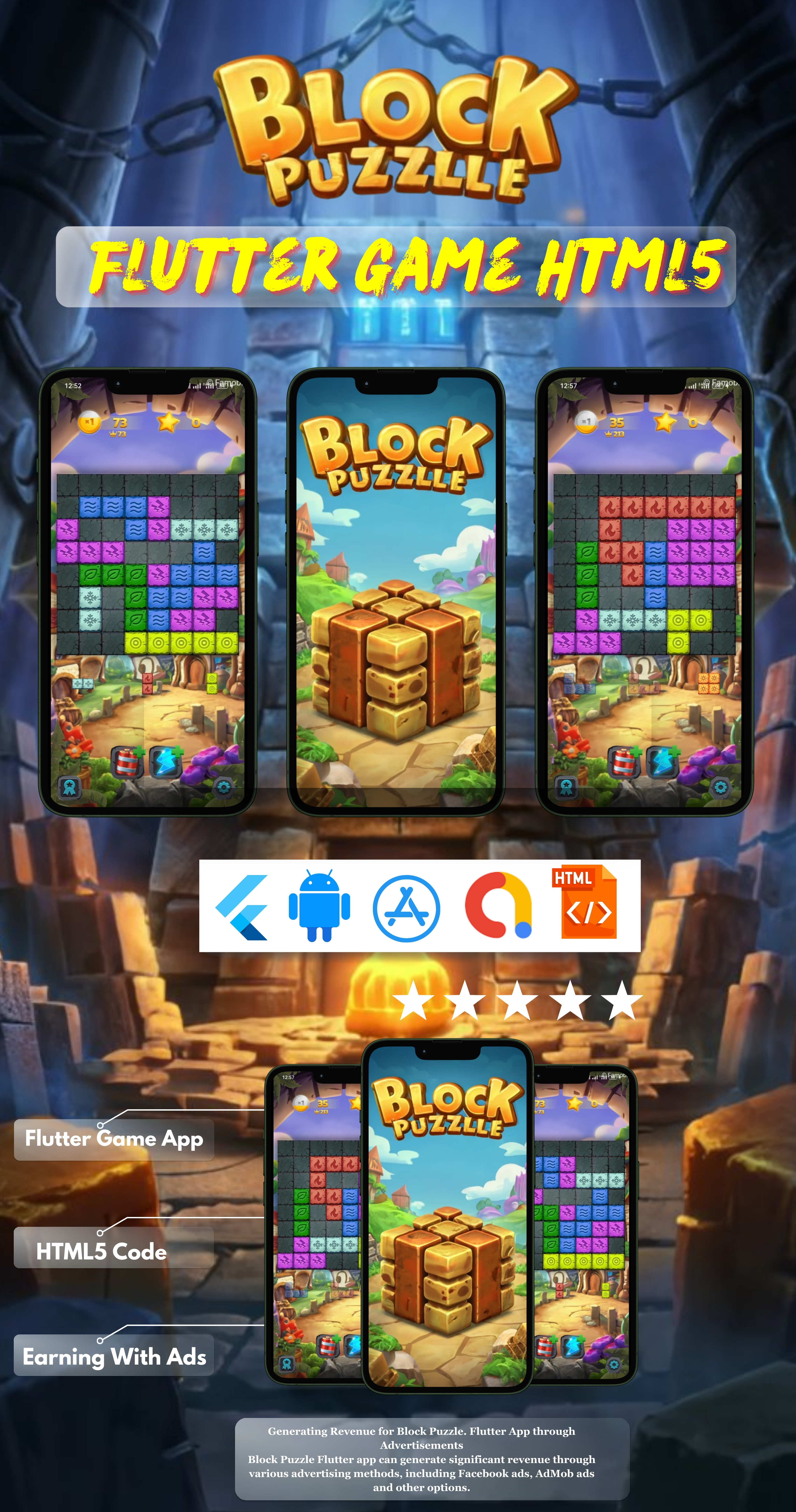Block Puzzle Flutter Mobile Game App With HTML5 Code - 1
