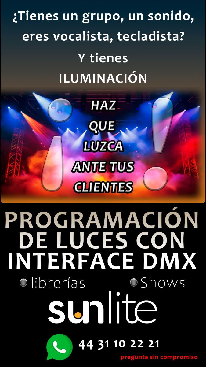 Programación de Iluminación DMX para sonidos, cantantes, tecladistas, grupos.