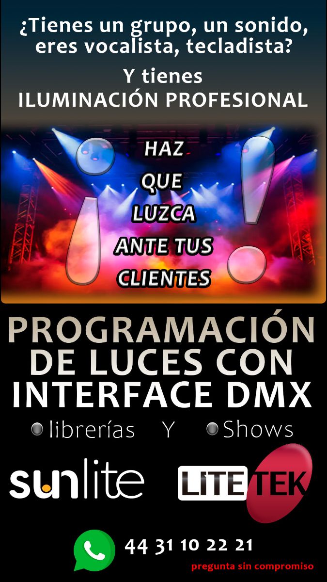 Programación de Iluminación DMX para sonidos, cantantes, tecladistas, grupos.