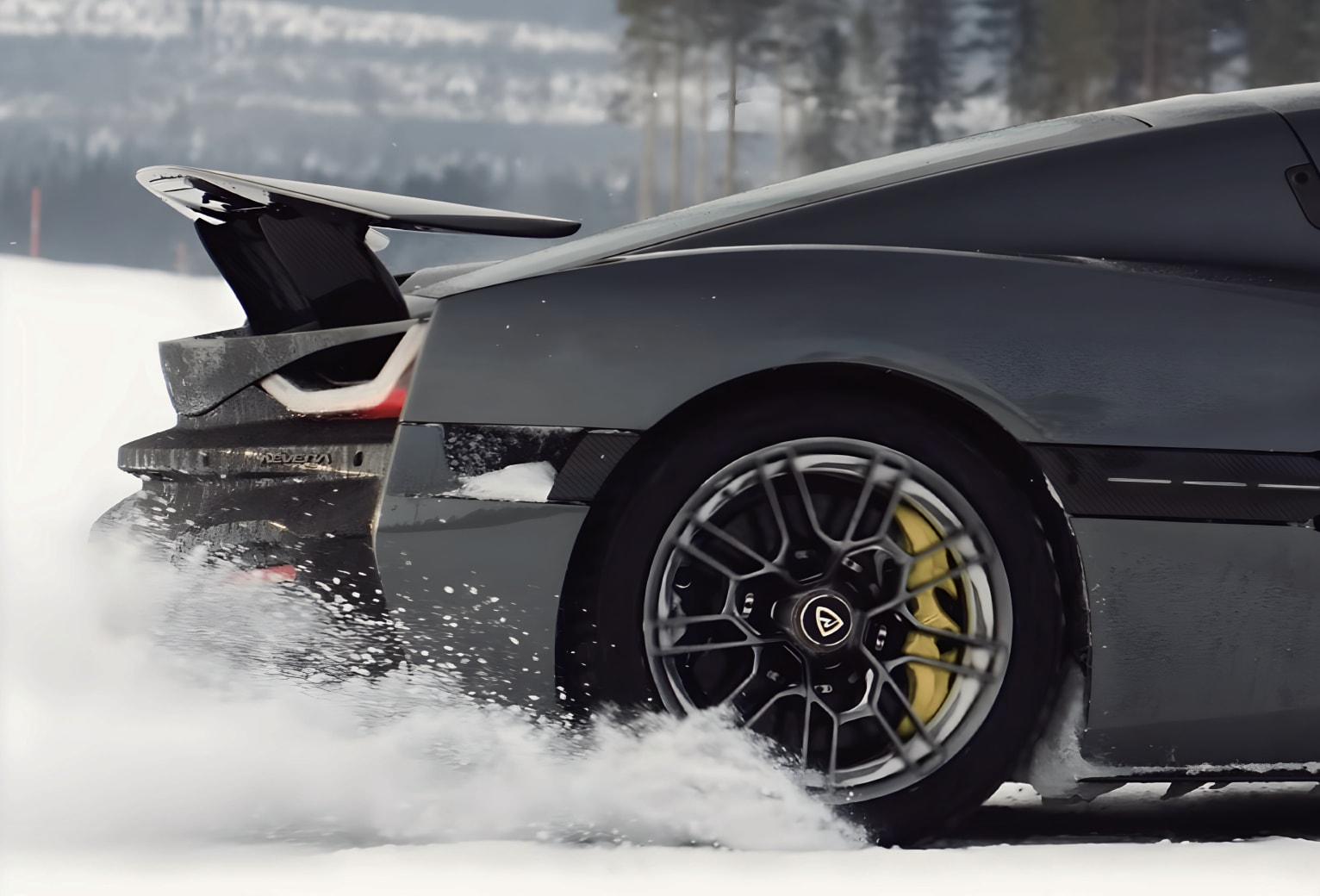 back of rimac car on snow