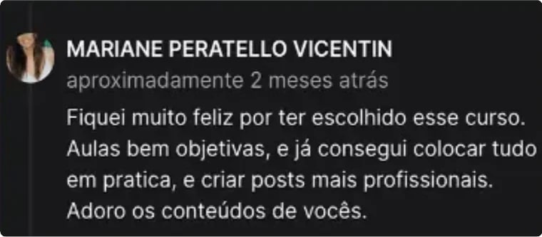 Depoimento de aluno do Canva para Instagram