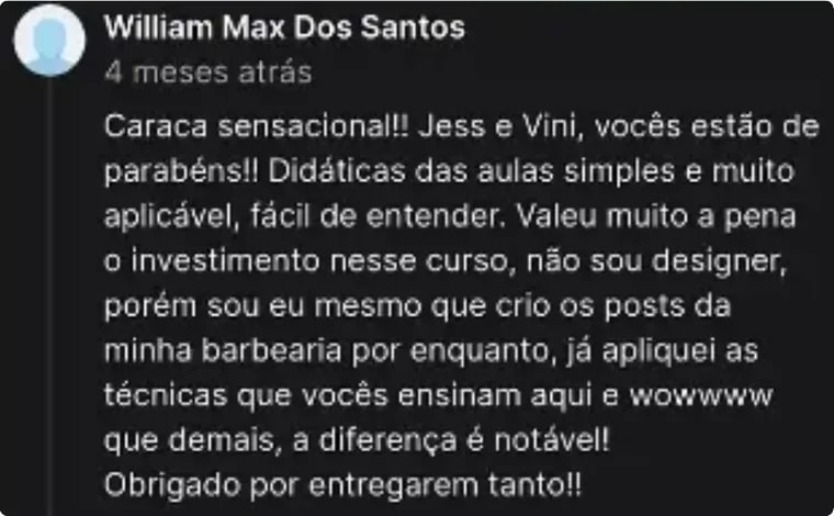 Depoimento de aluno do Canva para Instagram