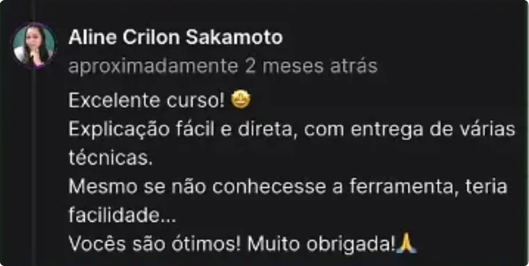 Depoimento de Aline sobre o curso