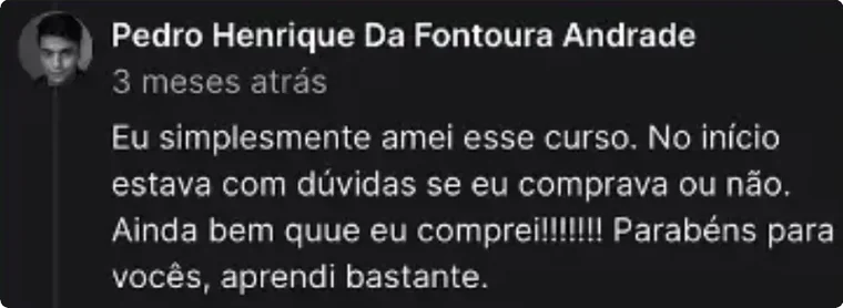 Depoimento de Pedro sobre o curso