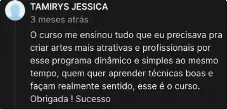 Depoimento de Tamirys sobre o curso