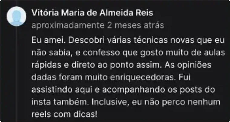 Depoimento de Vitória sobre o curso