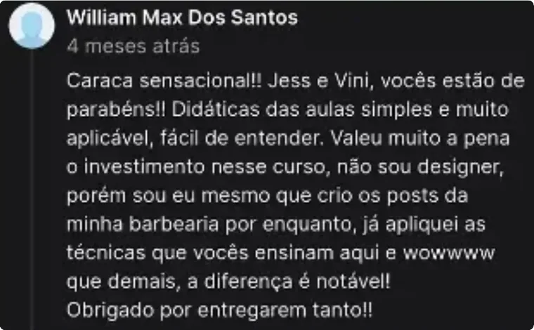 Depoimento de William sobre o curso