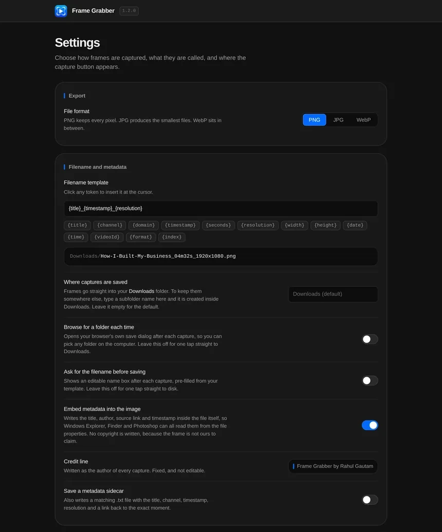 The floating capture button over a video on a site that is not YouTube