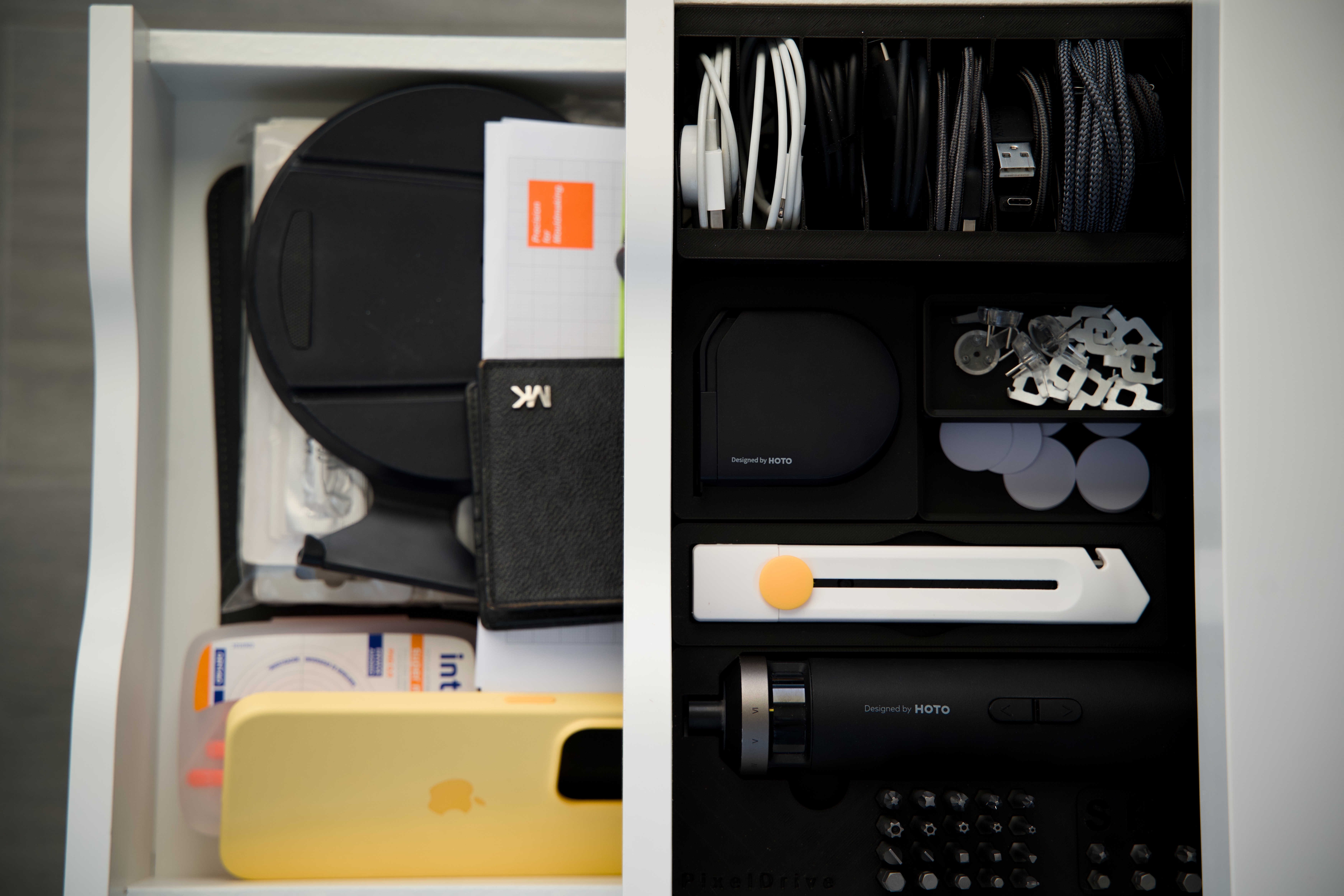 Antes y después cajón organizado Gridfinity — FormLab Studio