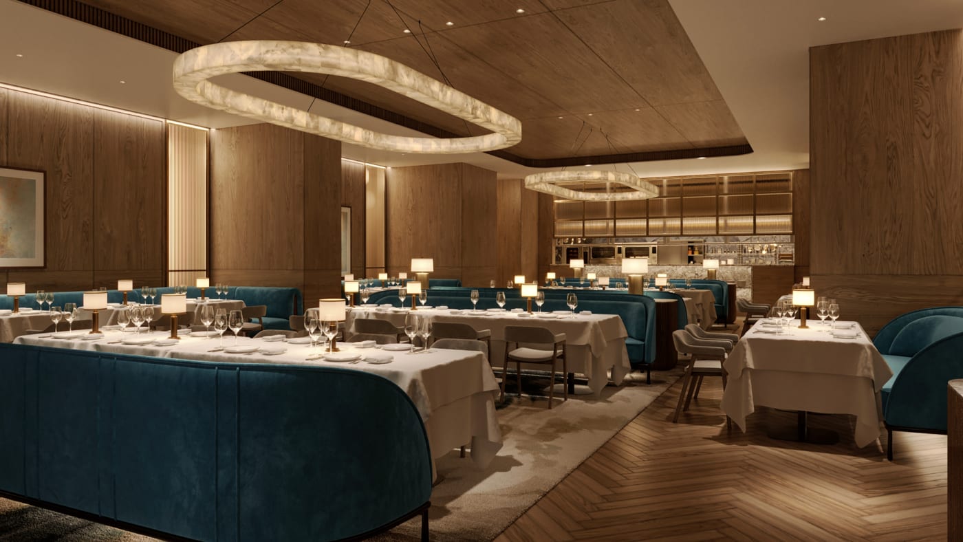 El comedor de JG KL, restaurante del chef Jean-Georges Vongerichten en el Waldorf Astoria Kuala Lumpur