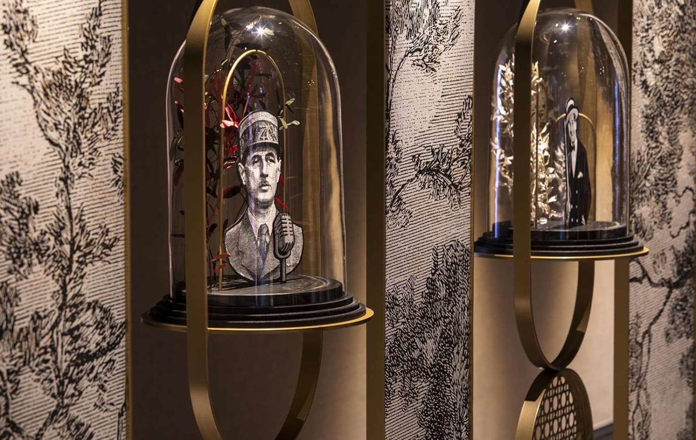 The cabinet of curiosities in the lobby of the Maison Rouge