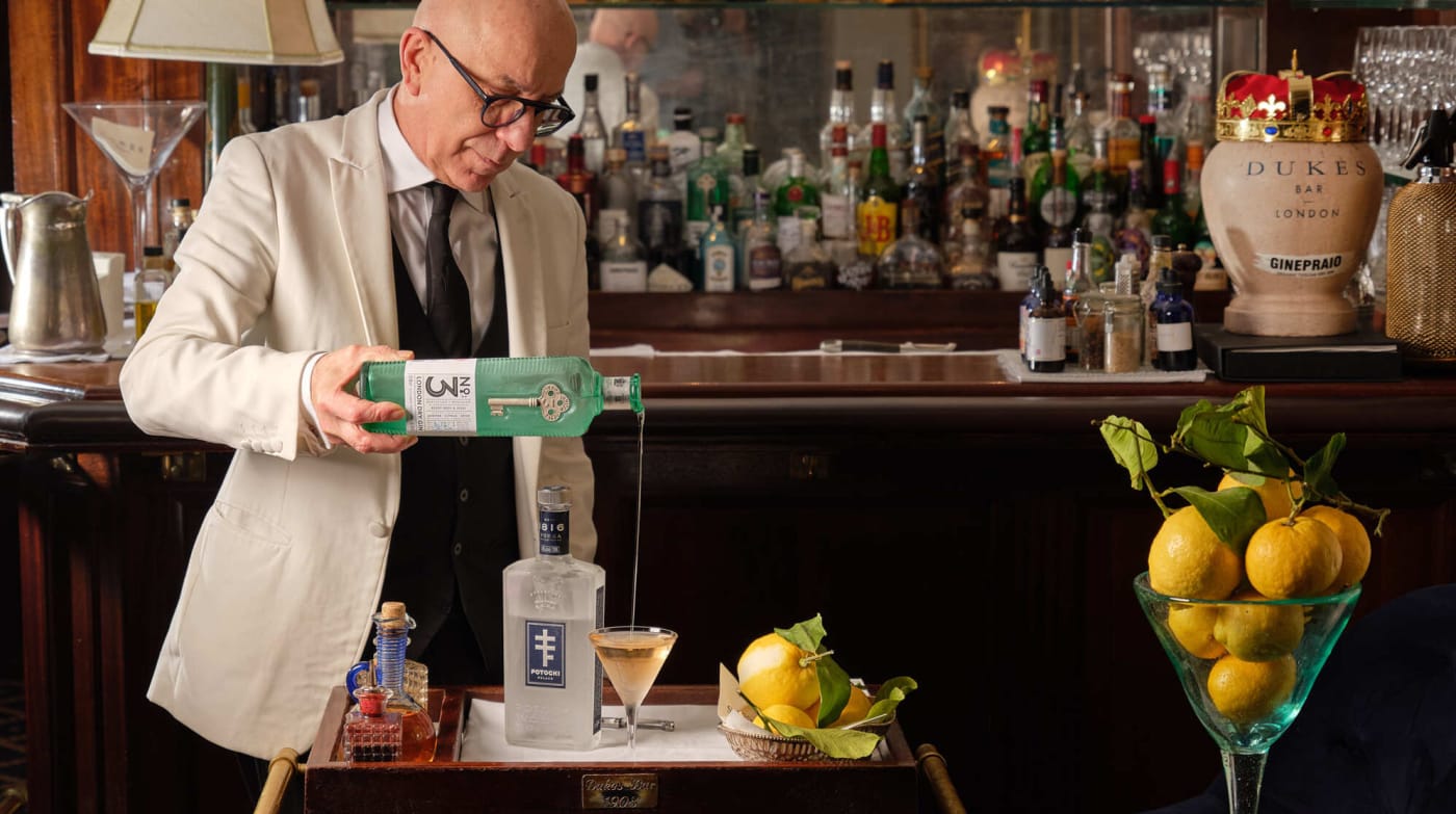 The Dukes Bar martini prepared at the table from the trolley