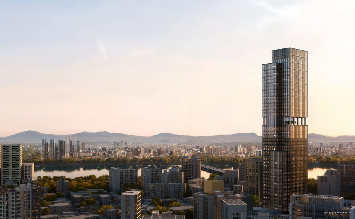 A torre do futuro Aman Seoul em Cheongdam-dong, projeção 3D