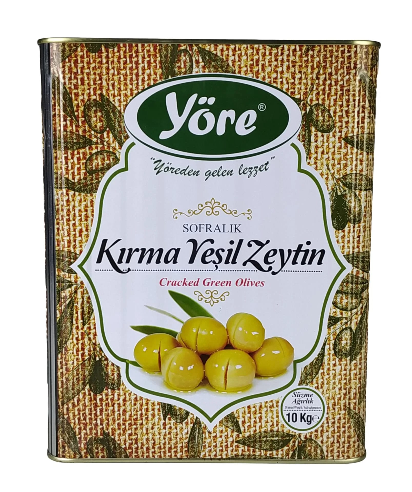 YORE Green Mediterranean Cracked Olives (120-140) 10KG Tin
