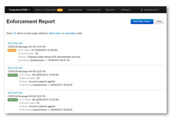 Exaquantum/AMD Enforcement Report Page