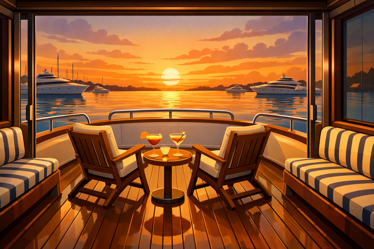 Admiral 74 aft deck layout for sunset entertaining