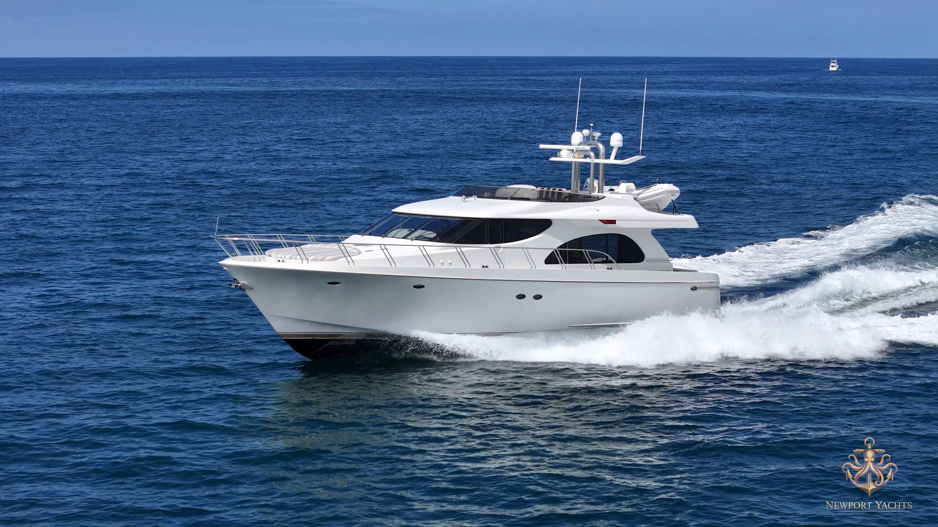 The Nordlund 66 underway showing its classic profile, flybridge, and porthole hull