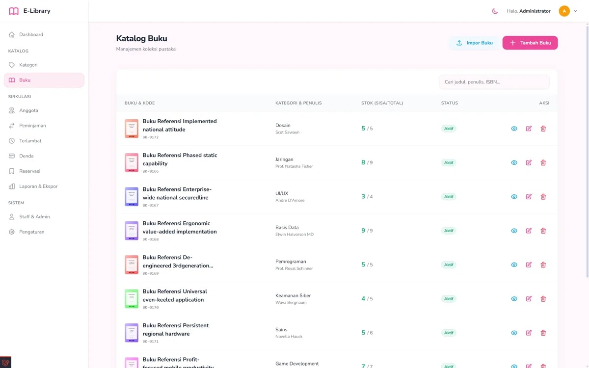 Book management interface Book & Category Management