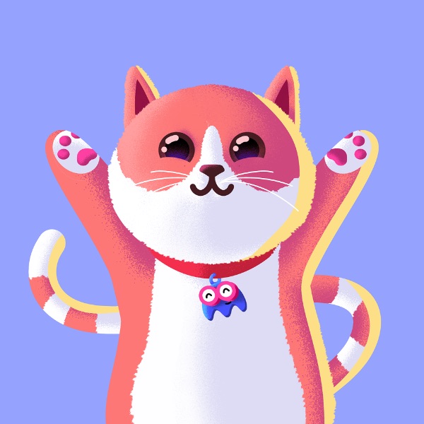 Pink cat ghost in headphones