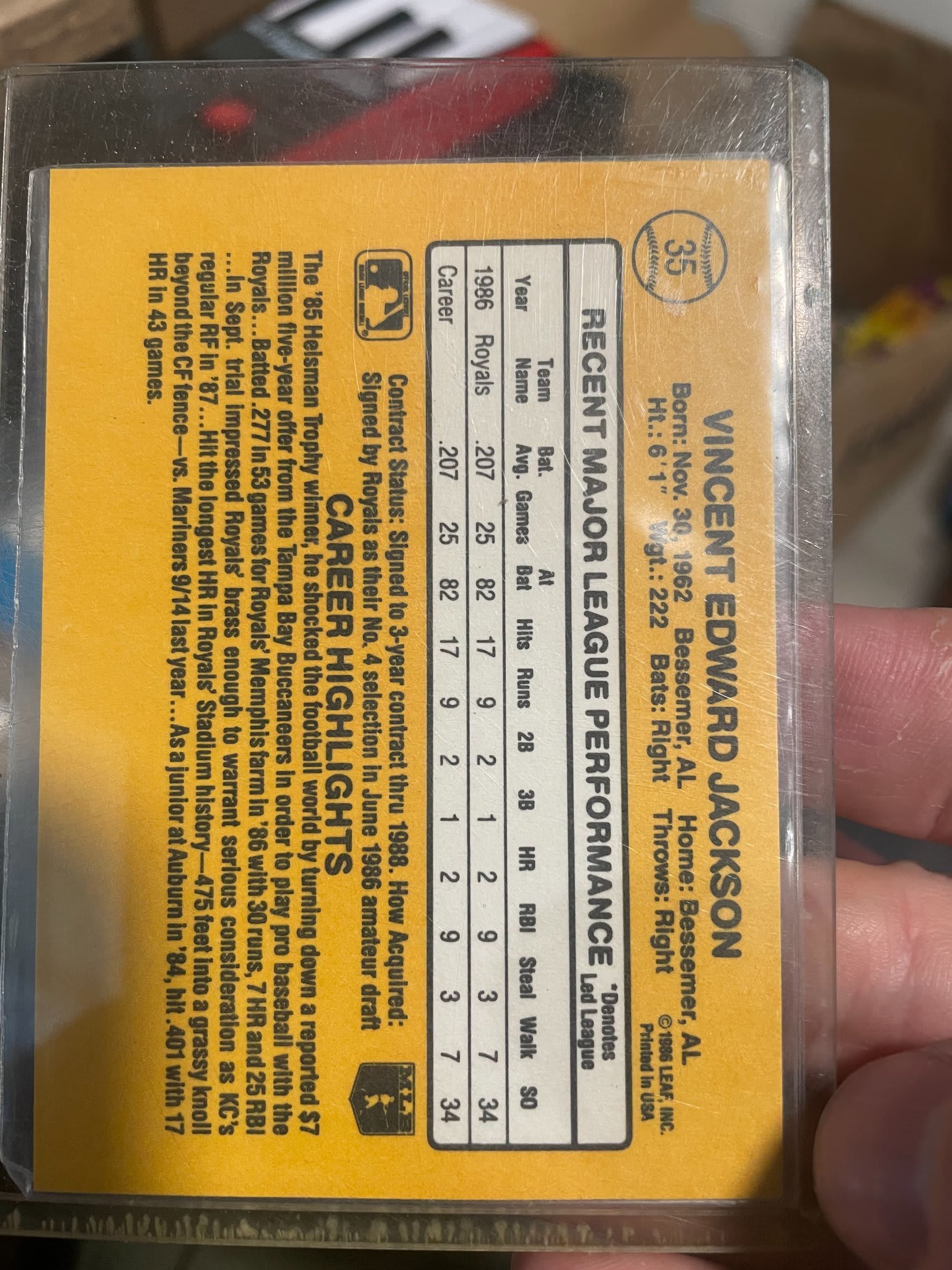 1987 Donruss Bo Jackson Rated Rookie Card