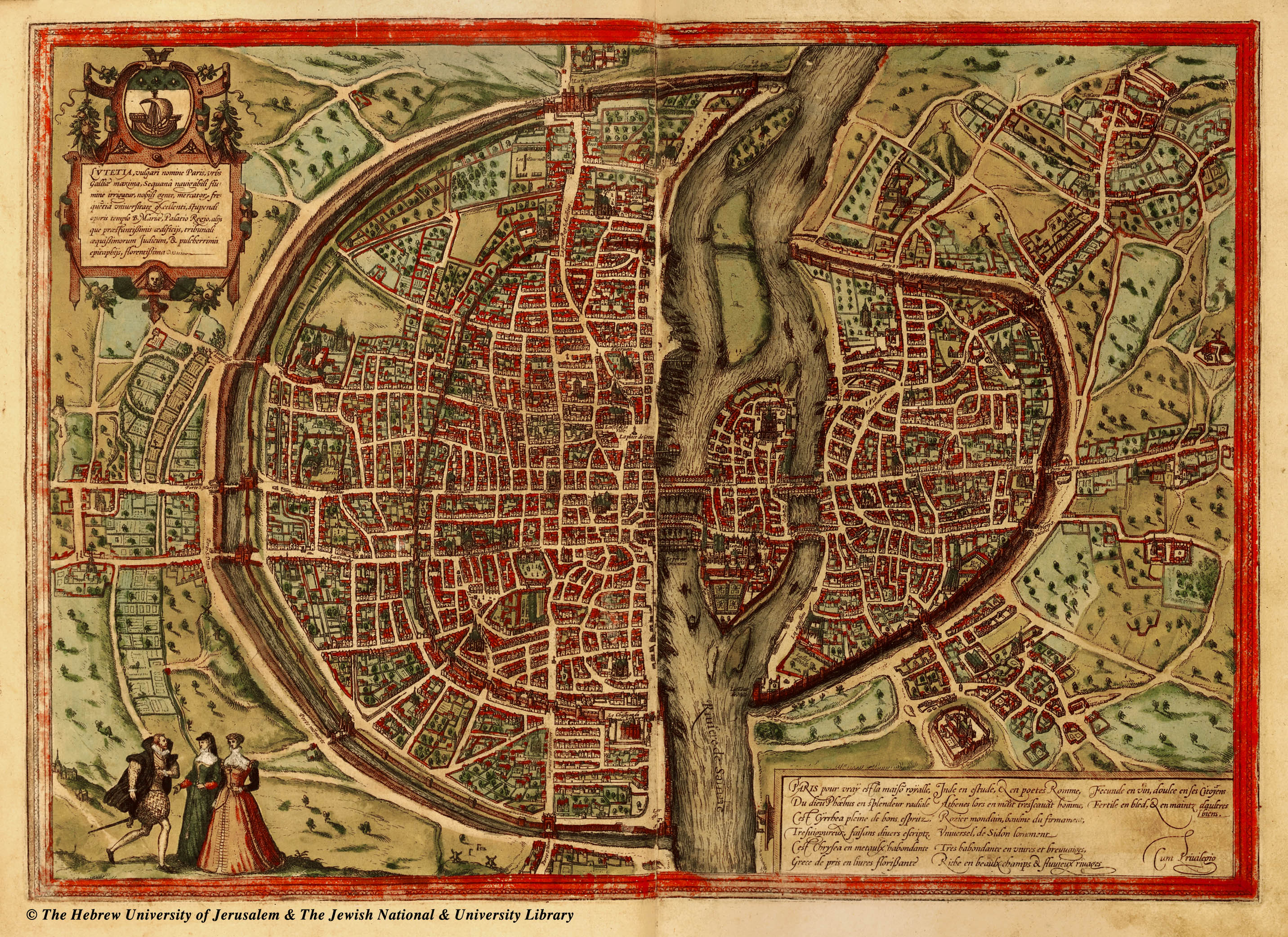 Antica mappa di Lutetia, la Parigi romana, con l'isola al centro della Senna