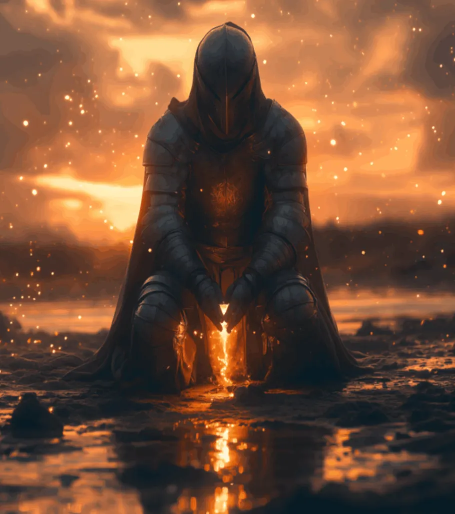 templer knight sitting in a water