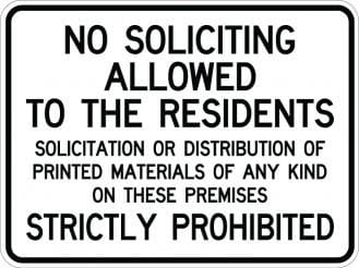 No Soliciting To Residents - AR-118