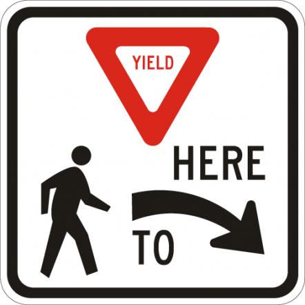 Yield to Pedestrians Here Right Sign - R1-5R