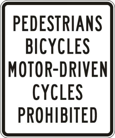 No Pedestrians Bicycles Motor-Driven Cycles Sign - R5-10a
