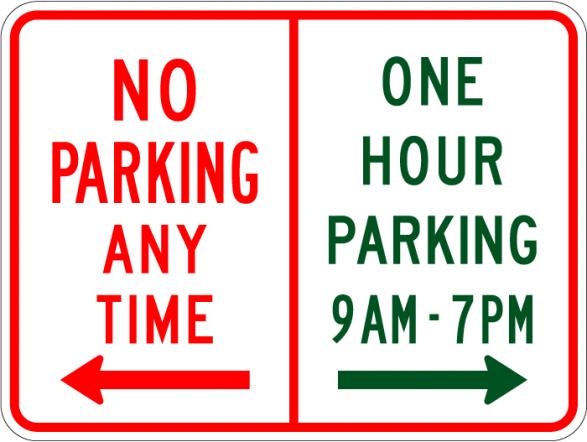 No Parking Anytime/One Hour Parking Sign - R7-200