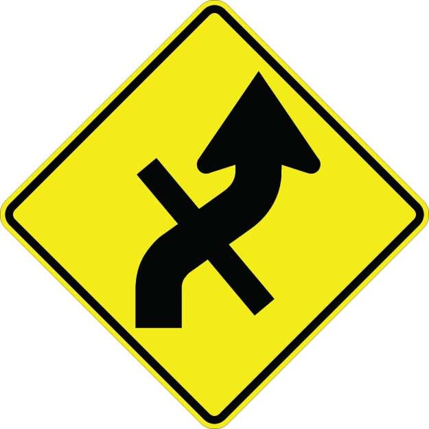 Curve Right With Cross Road Sign - W1-10ER