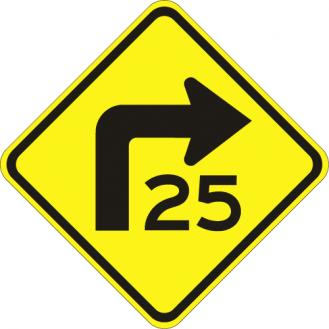 Turn with Advisory Speed Right Sign - W1-1aR