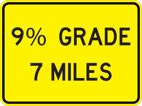 Percent Grade (distance) Miles Sign - W7-3B